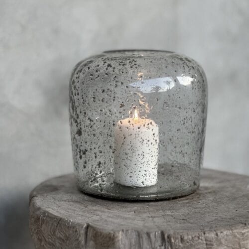 EVI Large candle holder clear bubble glass H21